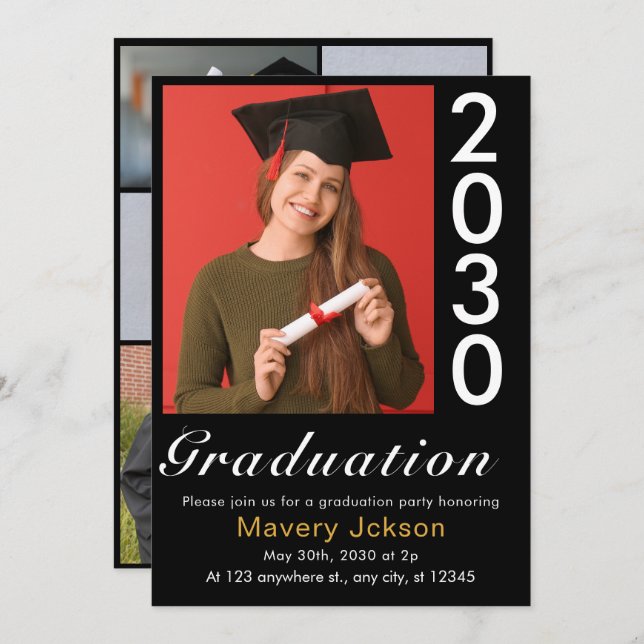 Trendy Simple Modern Casual Photo Graduation  Invitation (Front/Back)