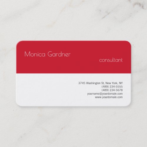 Trendy Simple Plain Creative Modern Red White Business Card