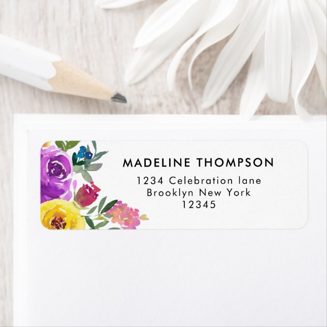 Trendy Simple Purple Pink Floral Watercolor Label (Insitu)