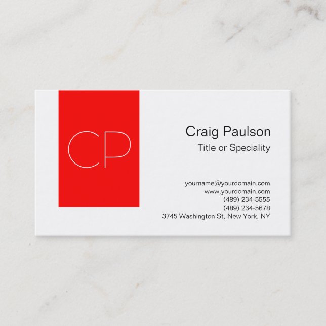 Trendy Simple Red White Monogram Business Card (Front)