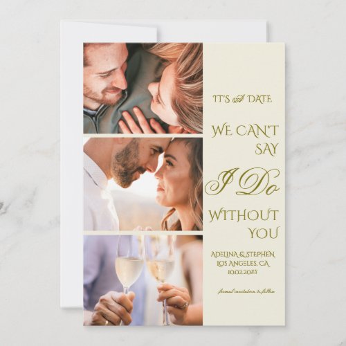 Trendy Simple Script Three Photo Gallery QR CODE Save The Date