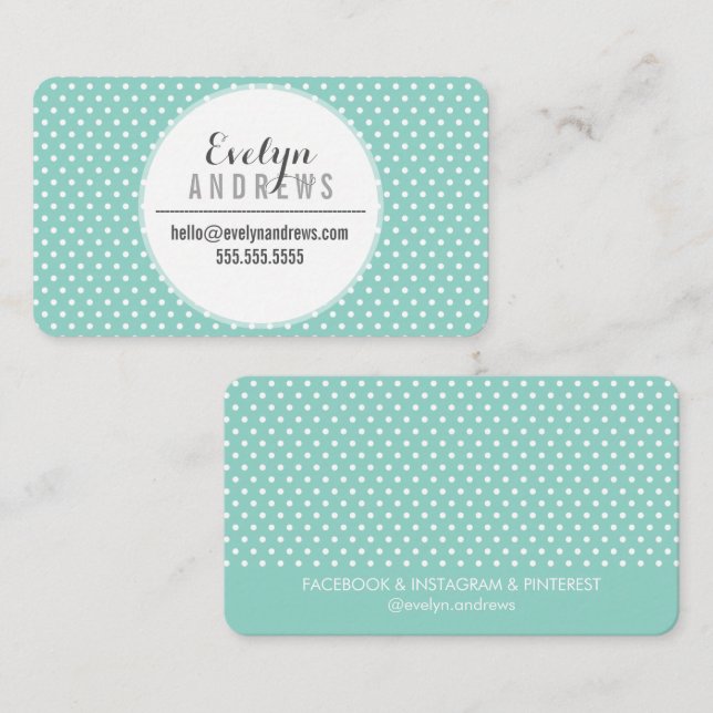 TRENDY SIMPLE SPOT mini polka dot cute mint white Business Card (Front/Back)