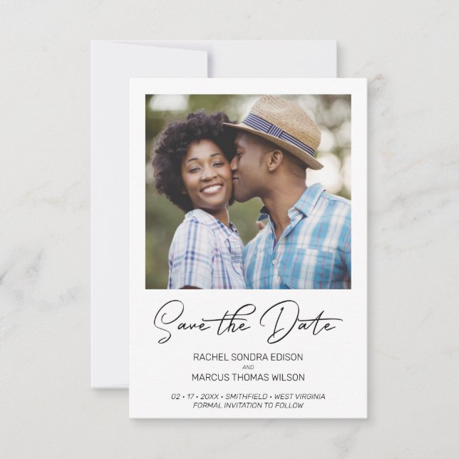 Trendy Simple Typography Photo Instant Engagement Save The Date (Front)