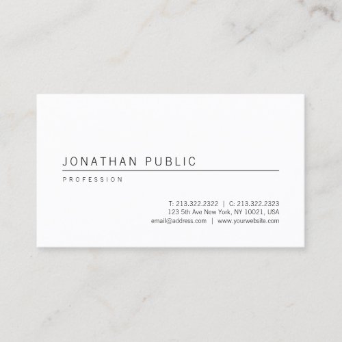 Trendy Simple White Elegant Template Modern Top Business Card