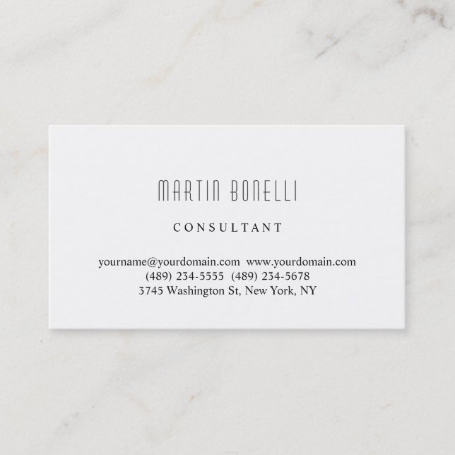 Trendy Simple White Professional Business Card (Front)