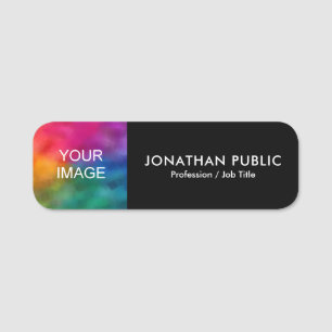 Trendy Simple Your Photo or Logo Here Template Name Tag