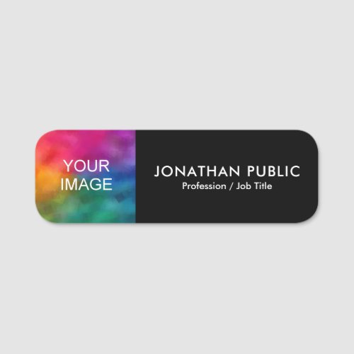 Trendy Simple Your Photo or Logo Here Template Name Tag