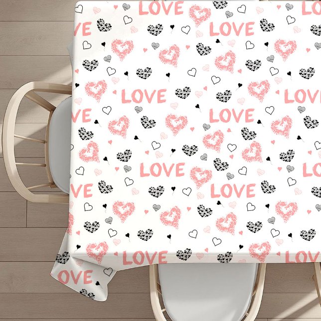 Trendy Sketch Style Heart Love Lettering Valentine Tablecloth (Sketch Style Hearts Love Lettering Valentine Tablecloth)