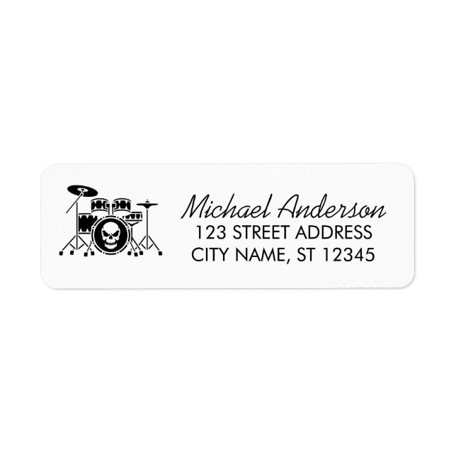 Trendy skull Drum Set Music Drummer Return Address Label (Front)