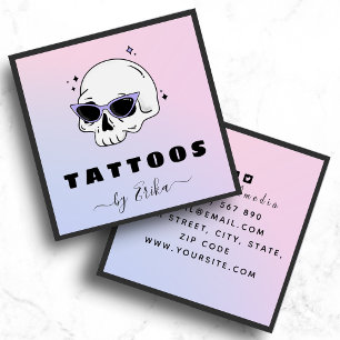 Trendy Skull Glasses Tattoo Artist Girly Gradient Square Business Card