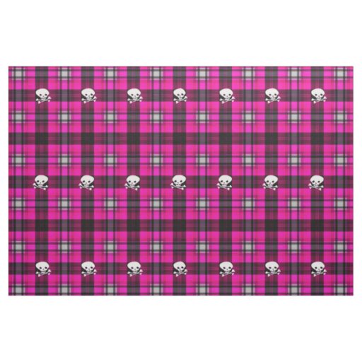 Trendy skull pink black white plaid cool fabric
