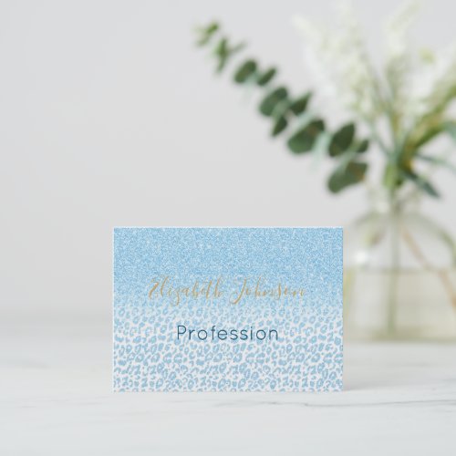 Trendy Sky_Blue Glitter Leopard Print Ombre Design Business Card