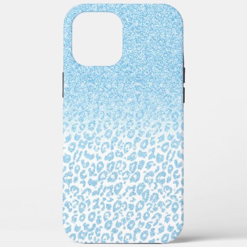 Trendy Sky_Blue Glitter Leopard Print Ombre Design iPhone 12 Pro Max Case