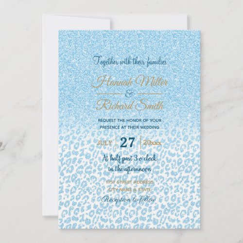 Trendy Sky_Blue Glitter Leopard Print Ombre Design Invitation