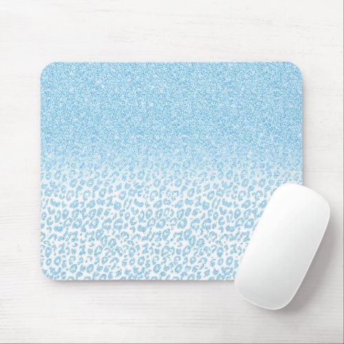 Trendy Sky_Blue Glitter Leopard Print Ombre Design Mouse Pad