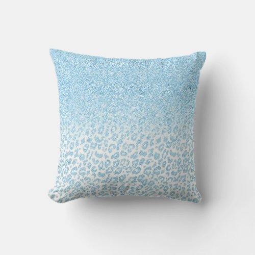 Trendy Sky_Blue Glitter Leopard Print Ombre Design Throw Pillow