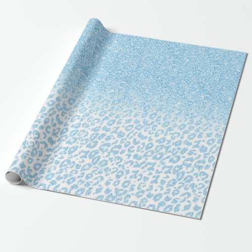 Trendy Sky_Blue Glitter Leopard Print Ombre Design Wrapping Paper