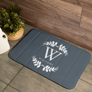 Trendy Slate Gray Monogram Bath Mat