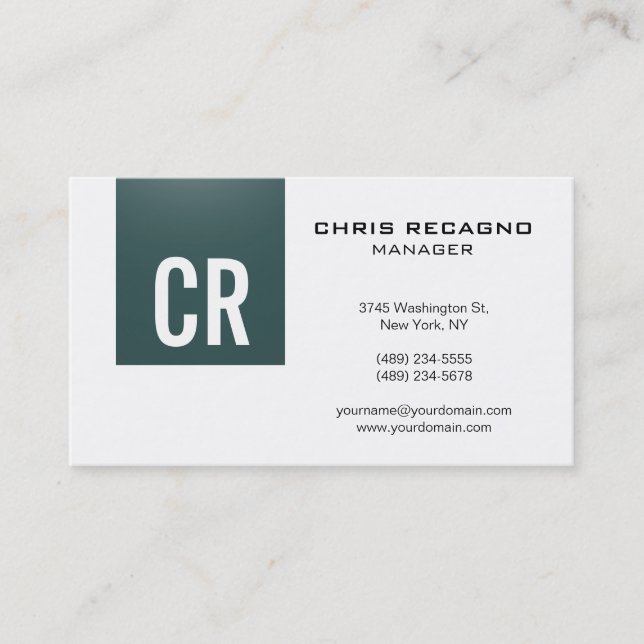 Trendy Slate Gray White Monogram Business Card (Front)