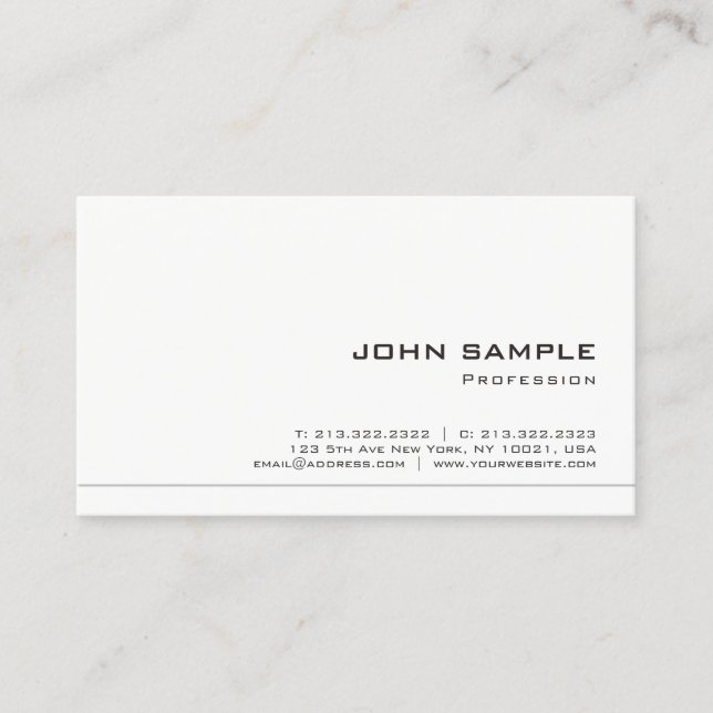 Trendy Sleek Professional Creative Elegant White Business Card (Front)