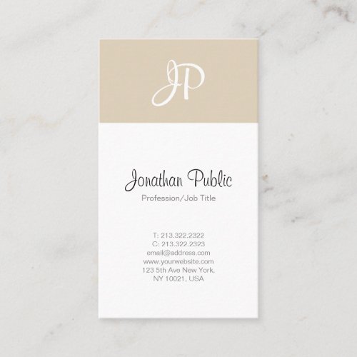 Trendy Sleek Professional Stylish White Monogram Business Card