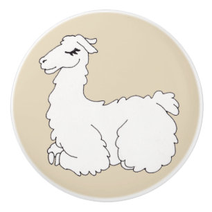 Trendy Sleepy Llama & Taupe Ceramic Knob