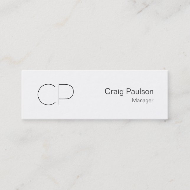 Trendy Slim Black White Monogram Business Card (Front)