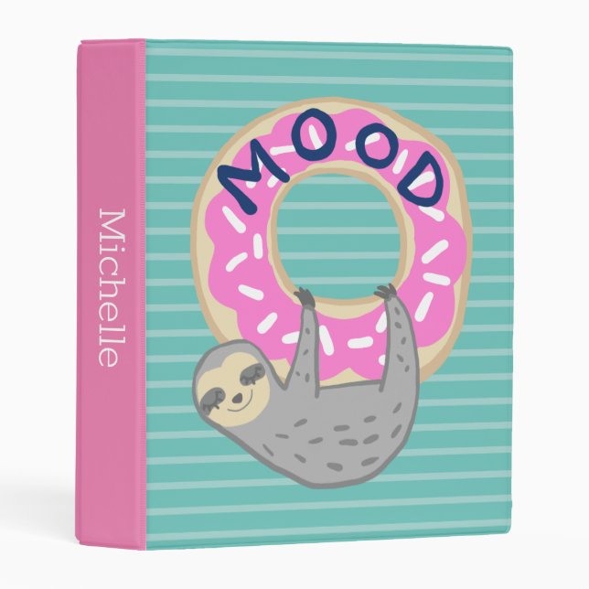Trendy Sloth & Pink Iced Donut MOOD Mini Binder (Front/Spine)