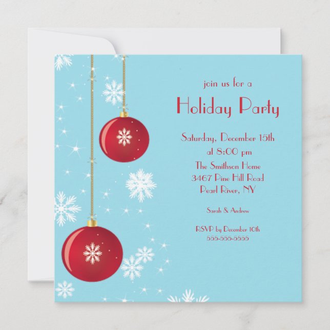 Trendy Snowflake Ornament Holiday Party Invitation (Front)