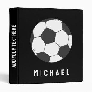 Trendy Soccer Ball Football Personalized Black 3 Ring Binder