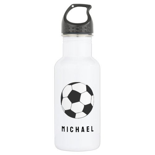 Trendy Soccer Ball Football Personalized Black     Stainless Steel Water Bottle