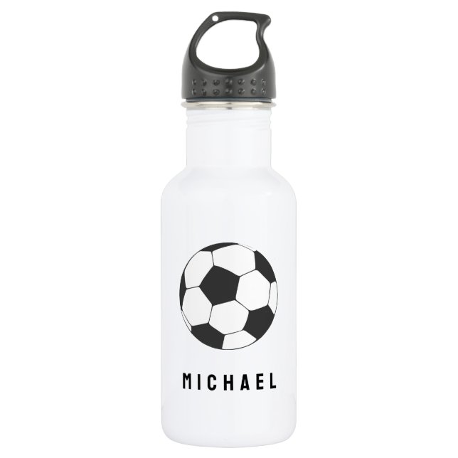 Trendy Soccer Ball Football Personalized Black     Stainless Steel Water Bottle (Front)