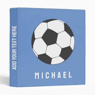 Trendy Soccer Ball Football Personalized Blue 3 Ring Binder