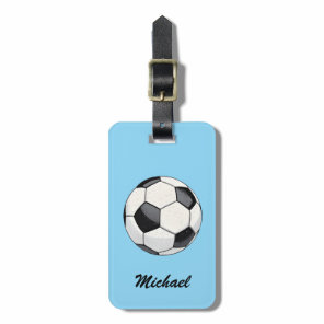 Trendy Soccer Ball Football Personalized Blue Luggage Tag