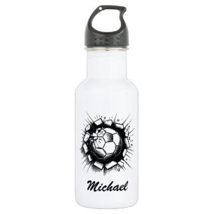 Trendy Soccer Ball Football Personalized Blue      Stainless Steel Water Bottle