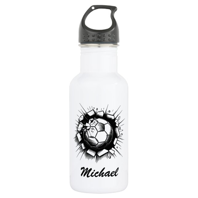 Trendy Soccer Ball Football Personalized Blue      Stainless Steel Water Bottle (Front)