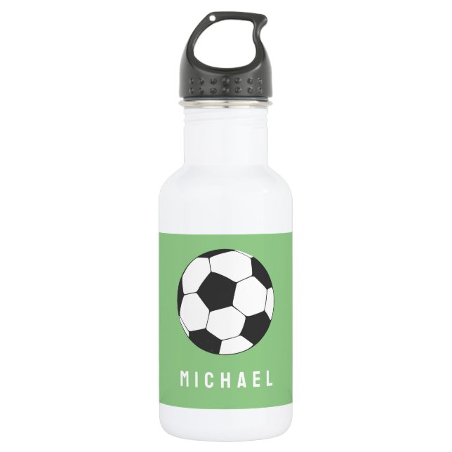 Trendy Soccer Ball Football Personalized Green Stainless Steel Water Bottle (Front)