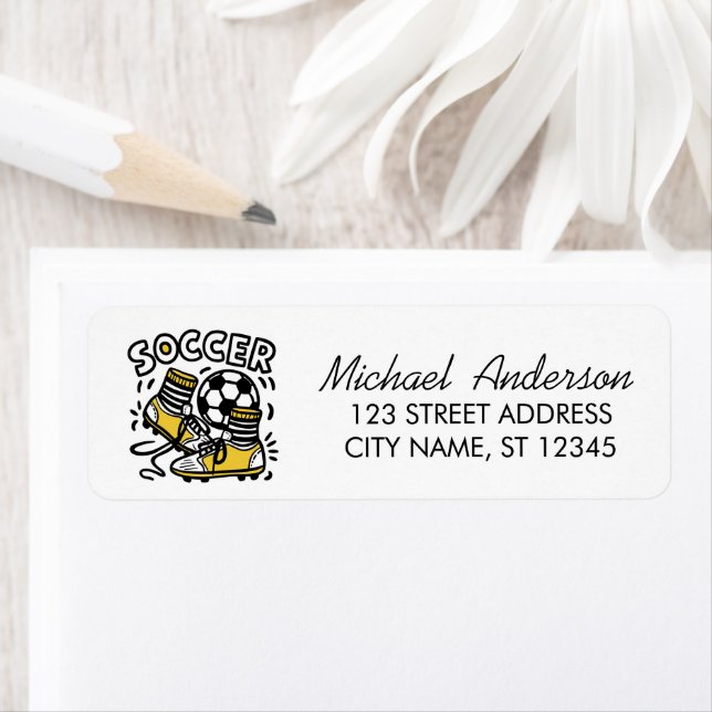 Trendy Soccer Ball Football Return Address         Label (Insitu)
