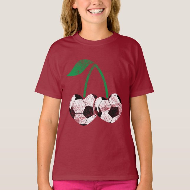 Trendy soccer cherry design shirt with grunge  (Front)