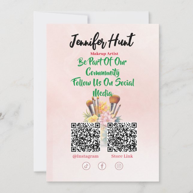Trendy Social Media QR Code Makeup Artist  Invitation (Front)