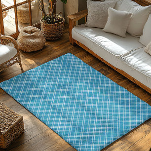 Trendy Soft Navy Plaid Area Rug in Tartan Style