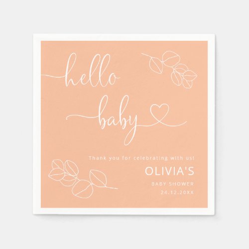 Trendy Soft Peach Minimalist Baby Shower Napkins