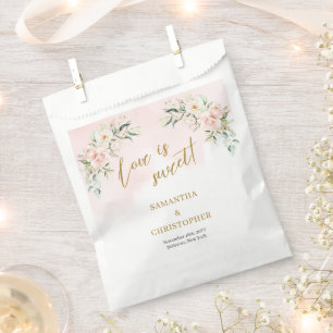 Trendy soft pink roses eucalyptus gold wedding favor bag