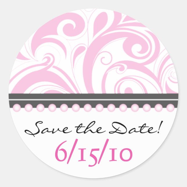 Trendy Soft Pink Swirlies Save the Date Sticker (Front)