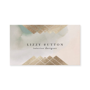 Trendy Soft Watercolor Modern Gold Foil Interior Business Card