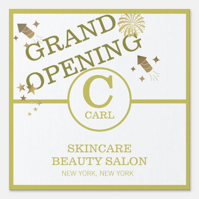 Trendy Spark Beauty Salon Monogram Grand Opening Sign (Front)