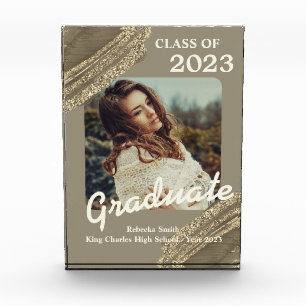 Trendy Spark Gold Graduation Photo Announcement  Block