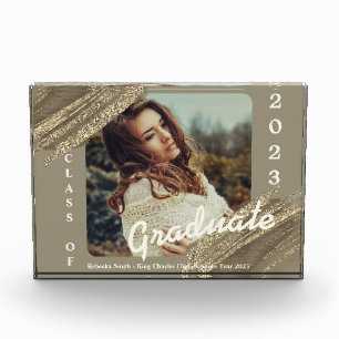 Trendy Spark Gold Graduation Photo Announcement  Block