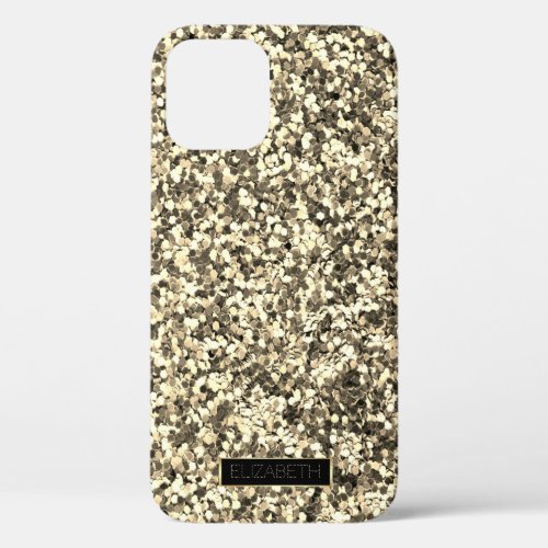 Trendy Sparkling Gold Glitter Frame_ Personalized iPhone 12 Case