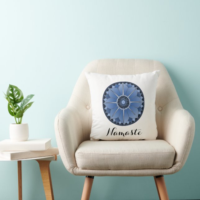 Trendy Spiritual Blue Mandala Namaste Throw Pillow (Chair)